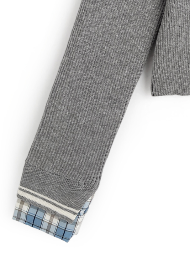 チェック柄シャツレイヤード風ニットトップス