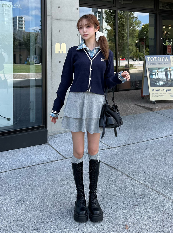 チェック柄シャツレイヤード風ニットトップス[kz715] | レディース