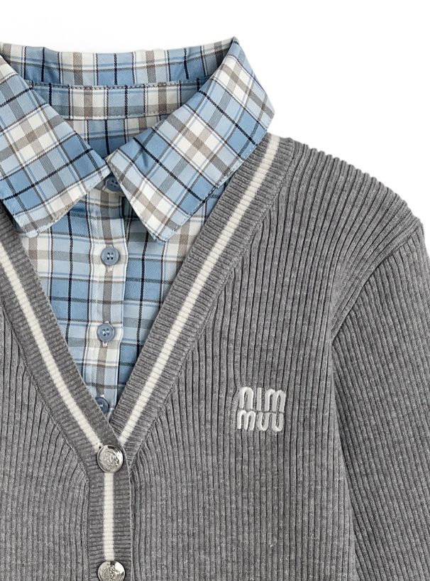 チェック柄シャツレイヤード風ニットトップス[kz715] | レディース