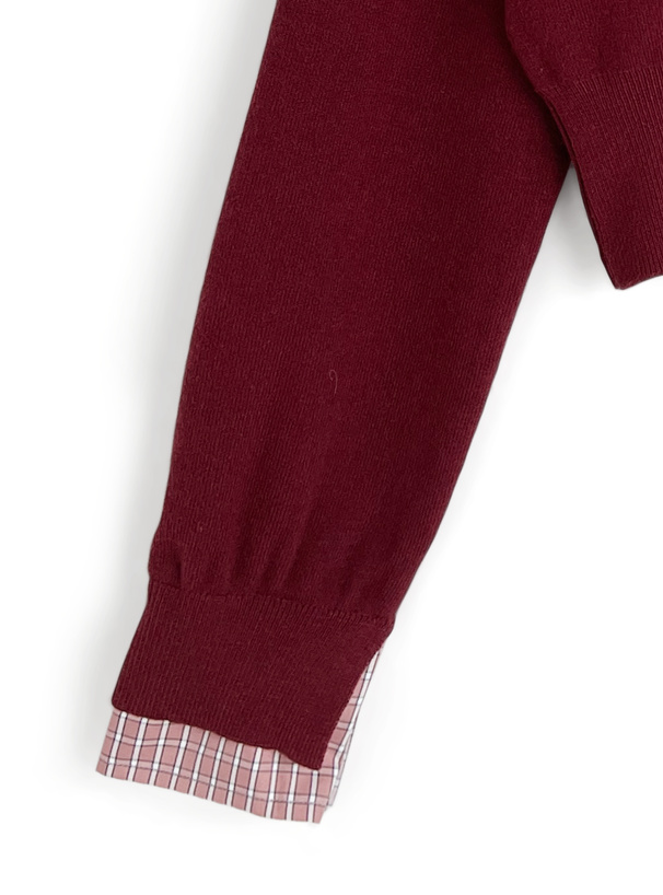 チェック柄シャツレイヤード風ニットカーディガン[kz716