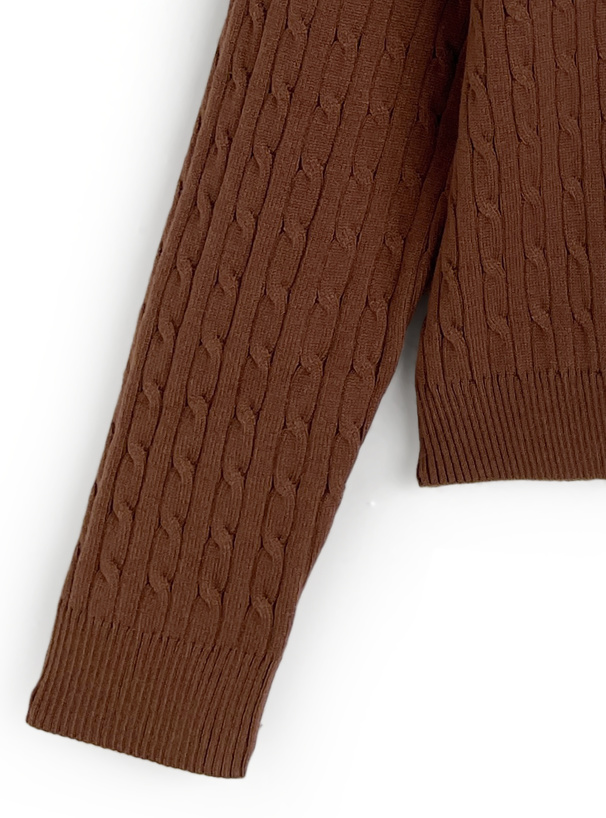 チェック柄シャツレイヤード風ケーブルポロニットトップス