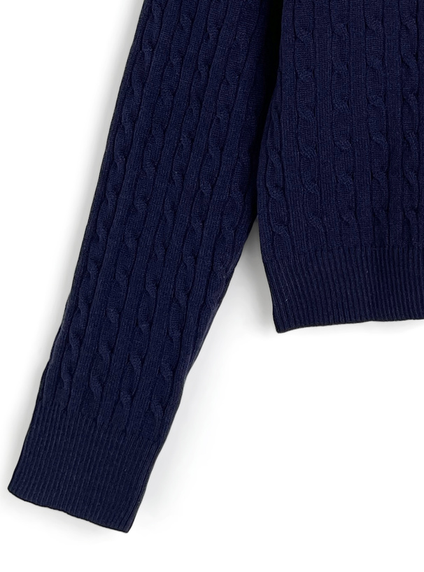 ダブルカラーケーブル編みニットトップス