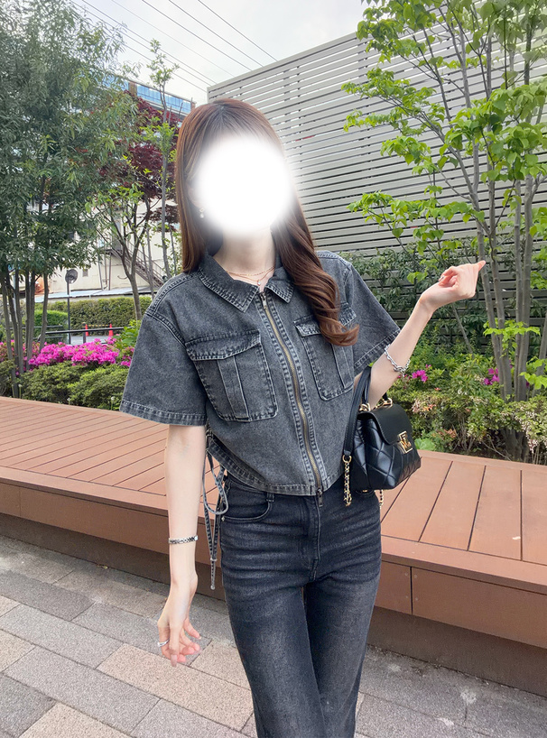 ダブルジップサイドドロストデニムトップス