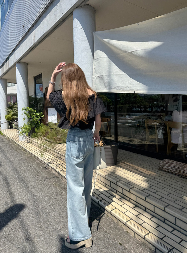 ラインストーンワイドデニムパンツ