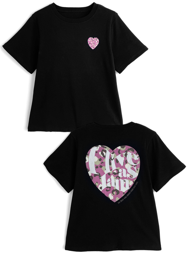 カモフラージュ柄ハートロゴプリントTシャツ