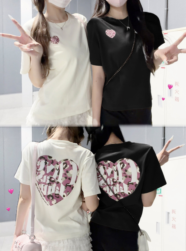 カモフラージュ柄ハートロゴプリントTシャツ