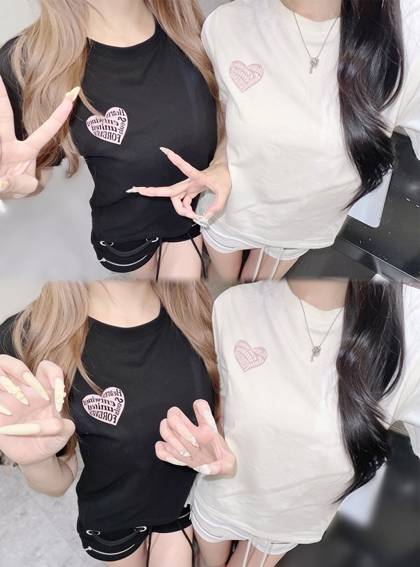 発泡ハートロゴプリントTシャツ