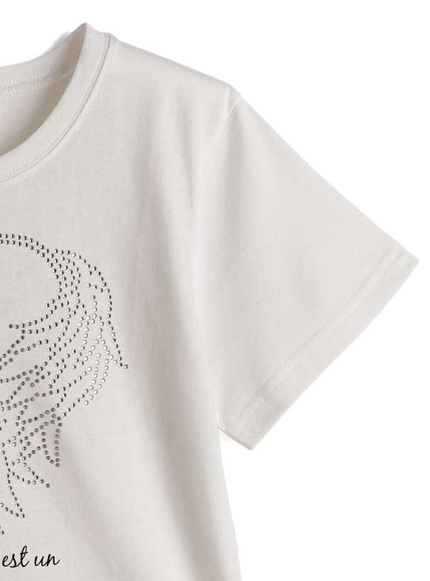 ラインストーンハートウィングロゴTシャツ