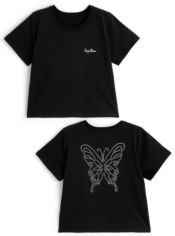 バックラインストーンロゴTシャツ