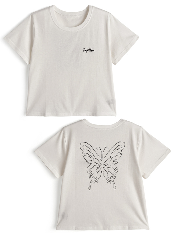バックラインストーンロゴTシャツ