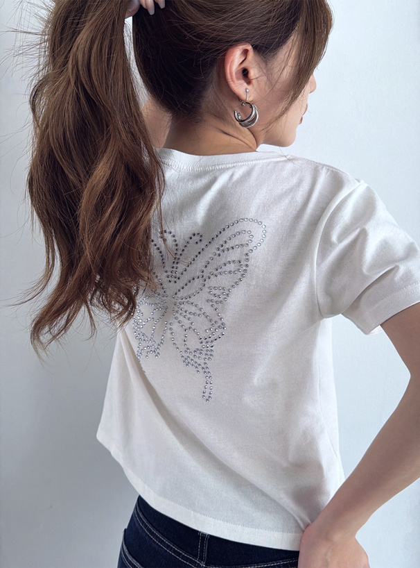 バックラインストーンロゴTシャツ