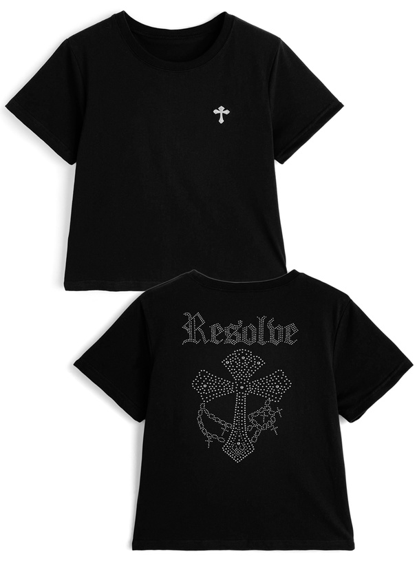 バッククロススタッズロゴTシャツ