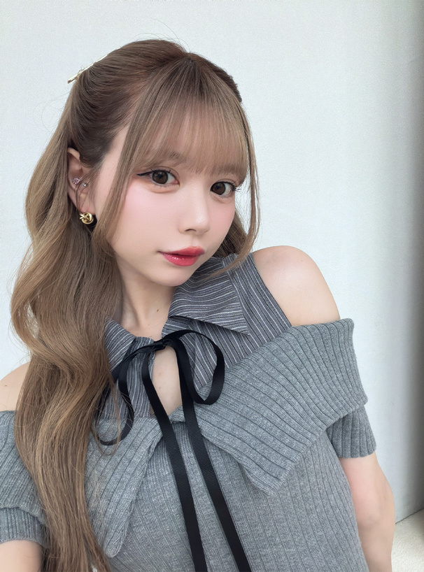 ストライプ柄シャツドッキングニットプリーツワンピース