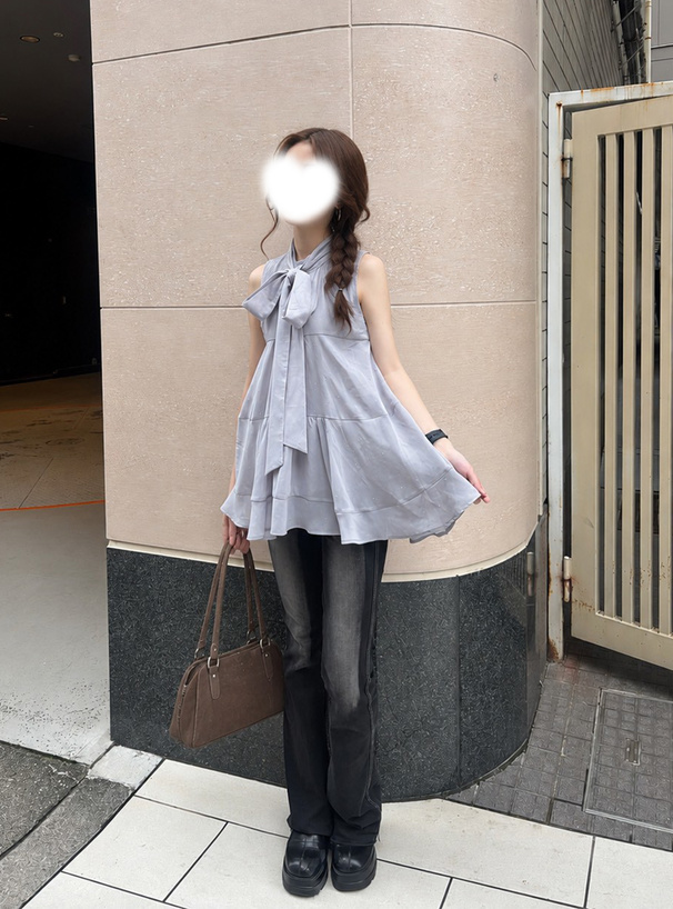 リボンラインストーンノースリーブティアードチュニック