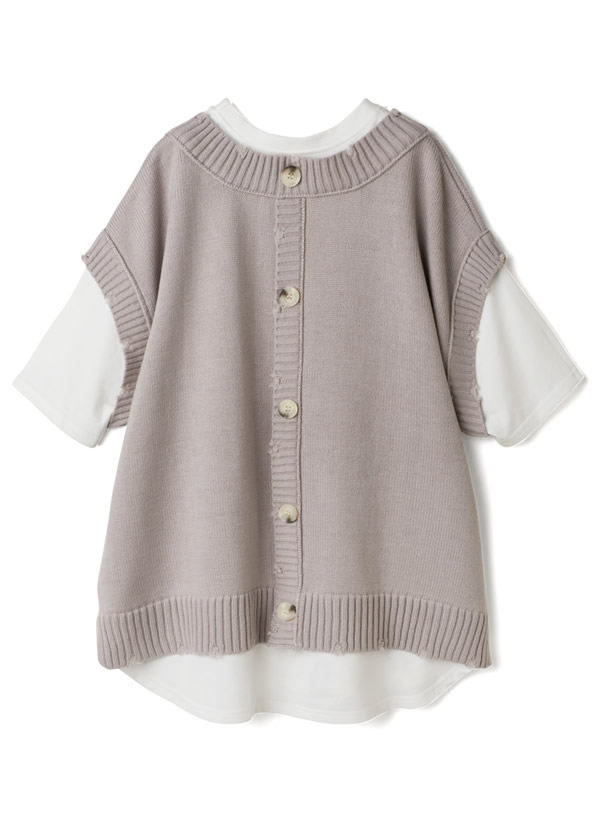 バックボタンニットベストドッキングTシャツ