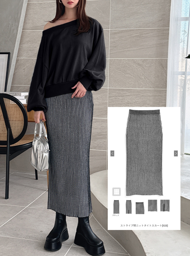 グレー　パーリーゲイツ　2 サイズ L　ピンストライプ　プリーツ　ニットスカート ストライプ柄ニットタイトスカート[lt08] | レディースファッション