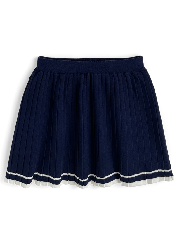 配色ラインロゴ刺繍リブカーディガン×プリーツミニスカートセットアップ