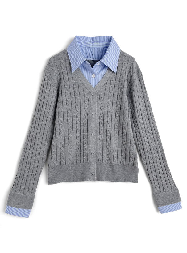 シャツレイヤード風ケーブルニットトップス[lt101] | レディース