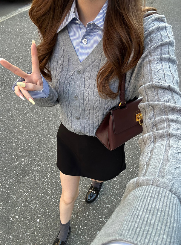 シャツレイヤード風ケーブルニットトップス[lt101] | レディース