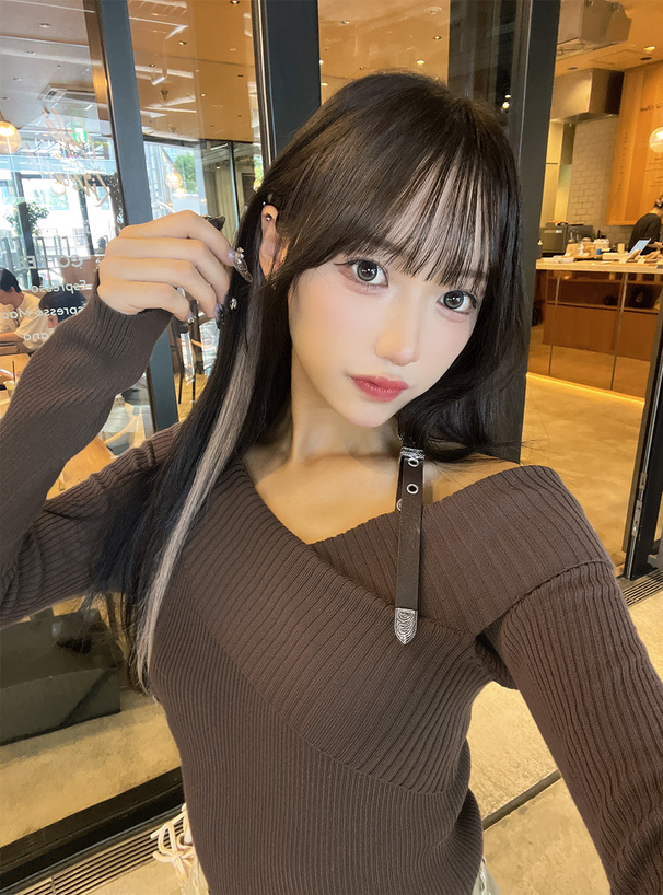 2Wayベルトホルターネックオフショルダーニットトップス