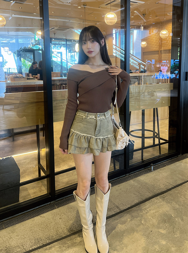 2Wayベルトホルターネックオフショルダーニットトップス