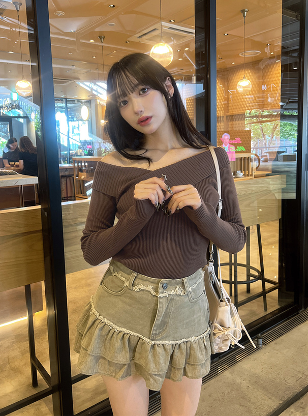 2Wayベルトホルターネックオフショルダーニットトップス