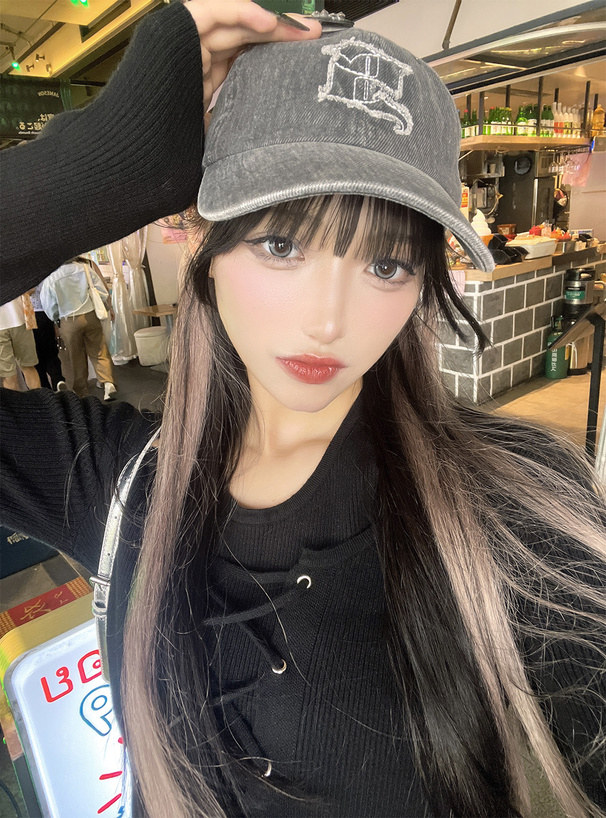 ホルターネックレイヤード風レースアップニットトップス