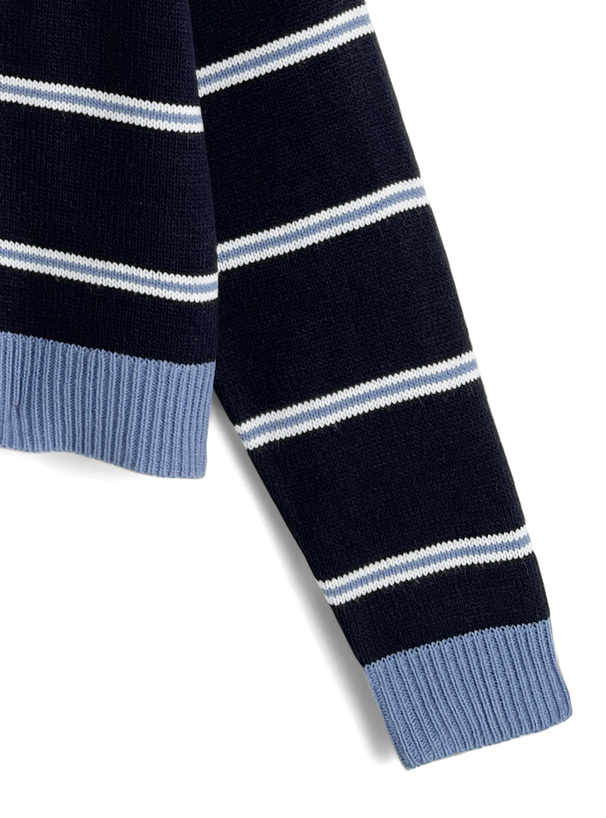 ボーダー柄ポロニットトップス