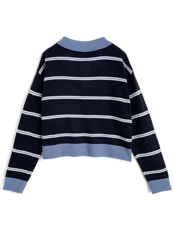 ボーダー柄ポロニットトップス