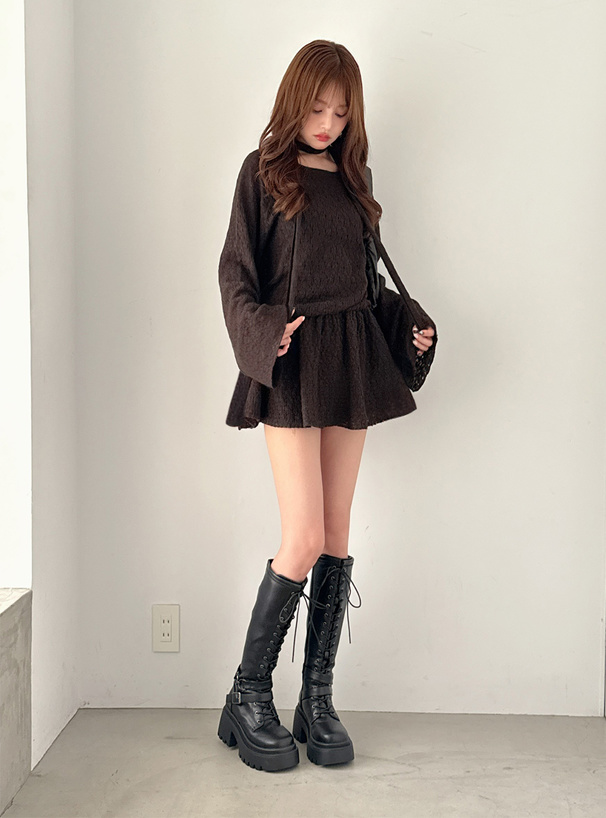 チョーカー付き透かし編みペプラムニットチュニック