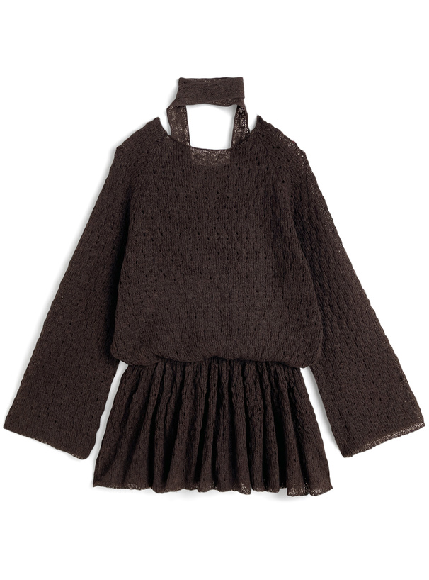 チョーカー付き透かし編みペプラムニットチュニック