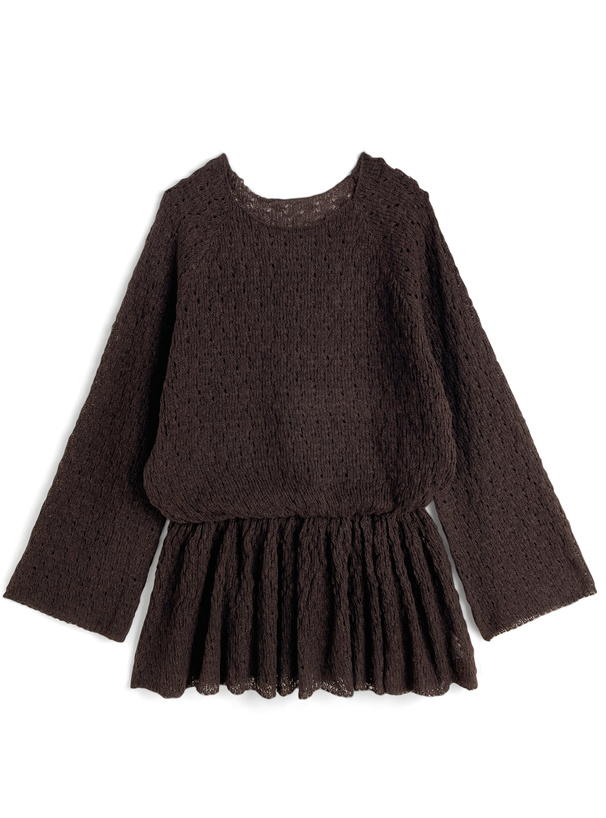 チョーカー付き透かし編みペプラムニットチュニック