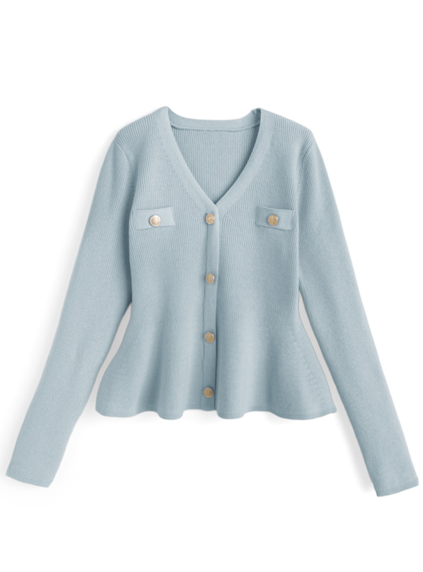 Vネックペプラムニットトップス