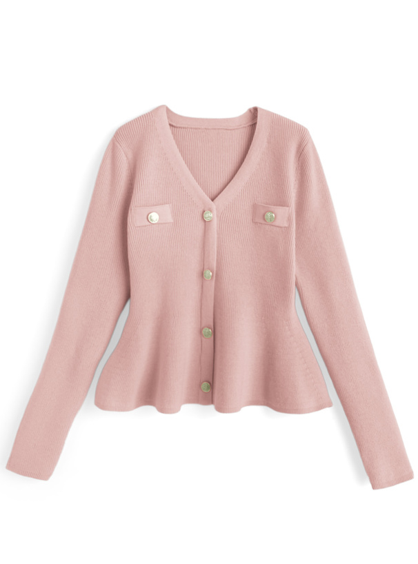 Vネックペプラムニットトップス