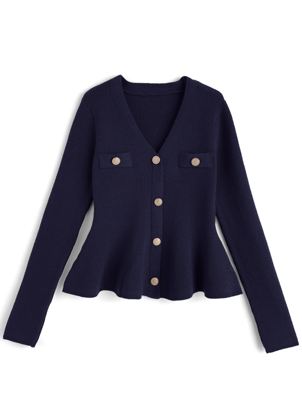 Vネックペプラムニットトップス