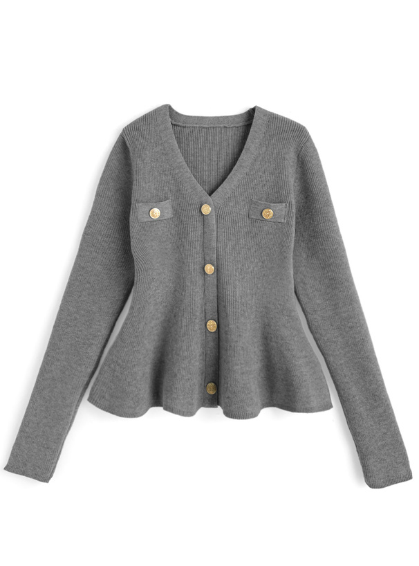 Vネックペプラムニットトップス