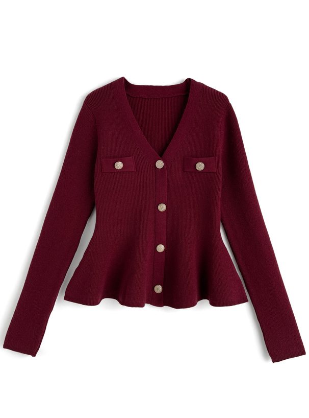 Vネックペプラムニットトップス