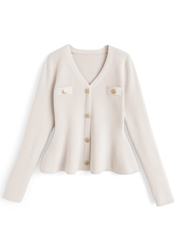 Vネックペプラムニットトップス