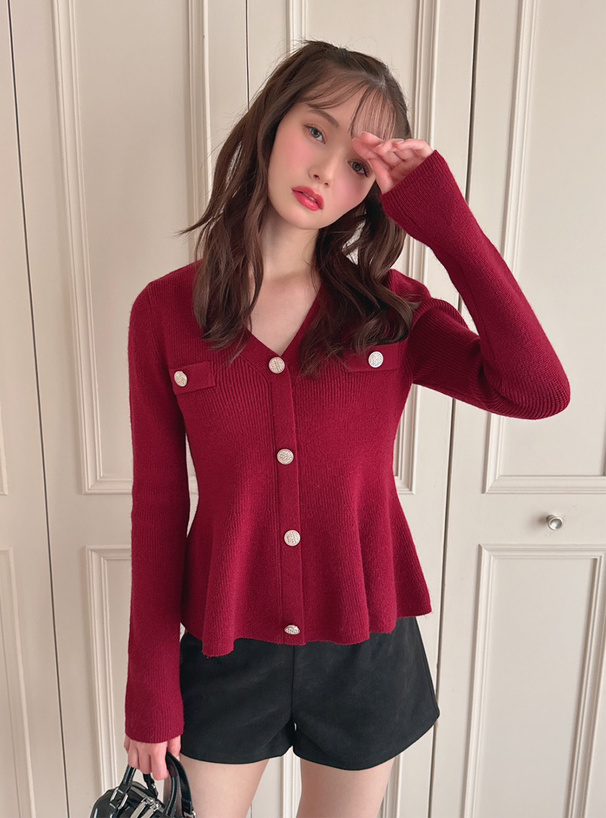 Vネックペプラムニットトップス