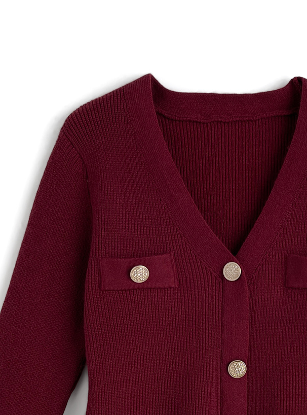 Vネックペプラムニットトップス