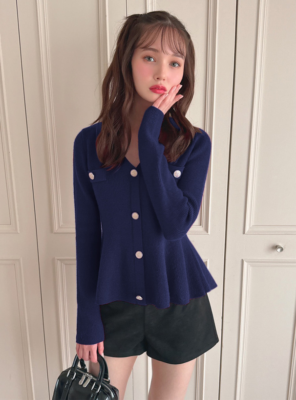 Vネックペプラムニットトップス