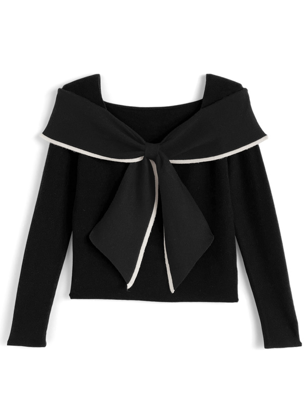 リボンモチーフ配色ニットトップス[lt128]