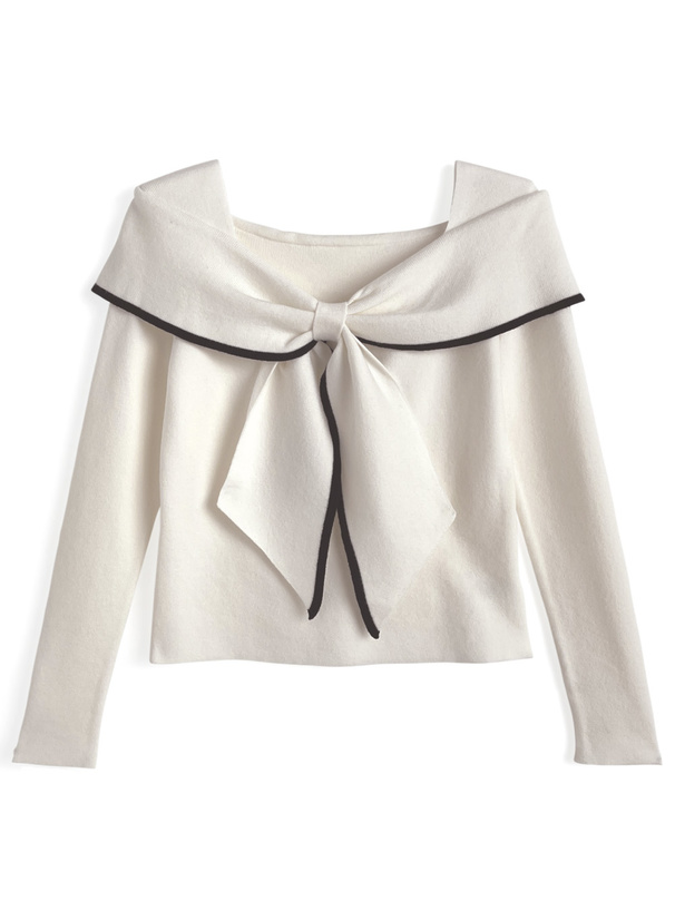 リボンモチーフ配色ニットトップス