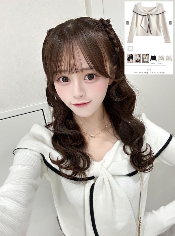 リボンモチーフ配色ニットトップス