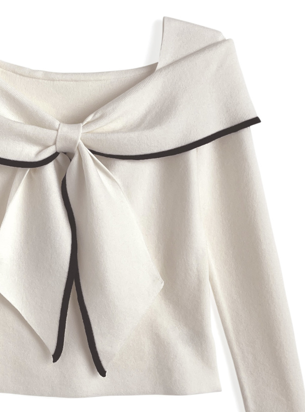 リボンモチーフ配色ニットトップス