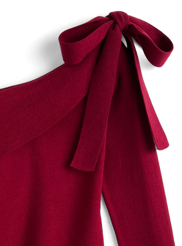 2Wayアシンメトリーリボンニットトップス