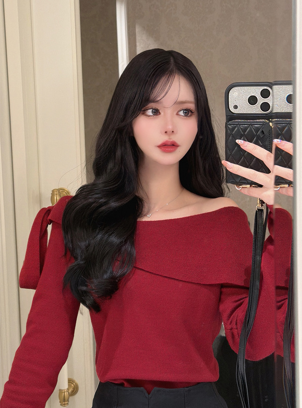 2Wayアシンメトリーリボンニットトップス