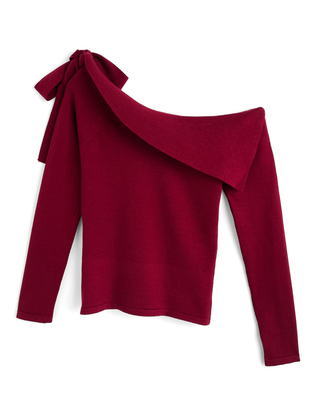 2Wayアシンメトリーリボンニットトップス
