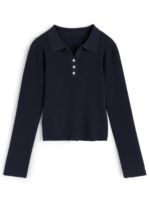 スキッパーポロニットトップス