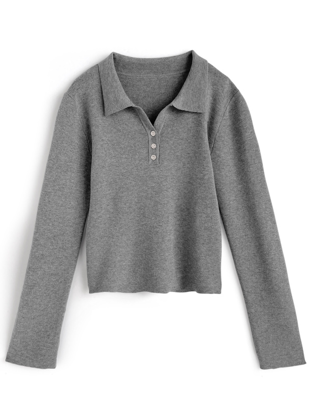 スキッパーポロニットトップス